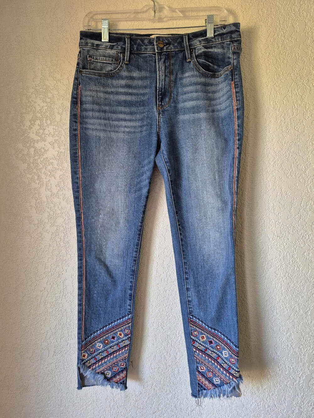 Driftwood Jackie High Rise Jeans Embroidered Frayed Hem Womens Size 29